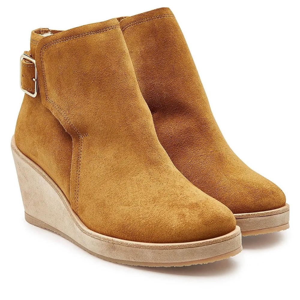 A.P.C Virginie Suede Shearling Wedge Ankle Boots
